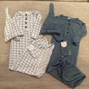 LOU LOU NEWBORN SET. Gown, hat, mittens. Excellent condition. Two gowns